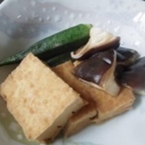 干し椎茸、厚揚げ、オクラの炊き合わせ煮